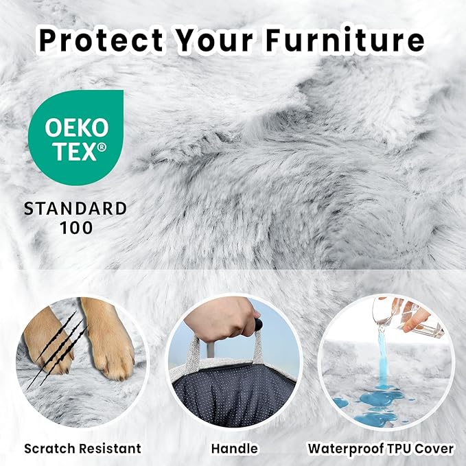 Calming Extra Large Dog Couch Bed for Dogs, 45 x 37 inch Waterproof Removable Pet Mat Couch Cover for Furniture Protector, Non-Slip Fluffy Pelsbarn Dog Bed for Couch, Sofa, Car - Tie-Dye Grey