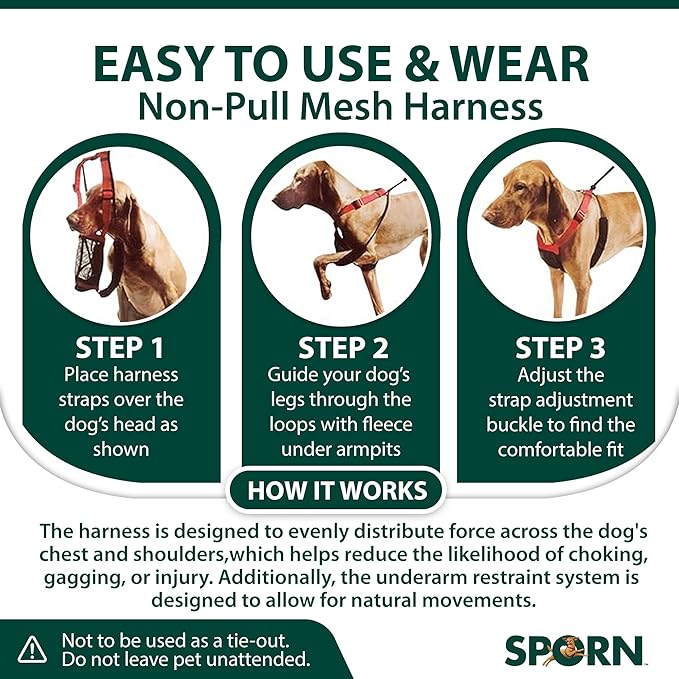 Sporn No Pull Dog Harness for Medium-Sized Dog - Red Mesh, Durable Nylon, Breathable, Adjustable, Lightly Padded, Soft & Easy, Heavy Duty Body Halter Harness for Medium Size Breeds
