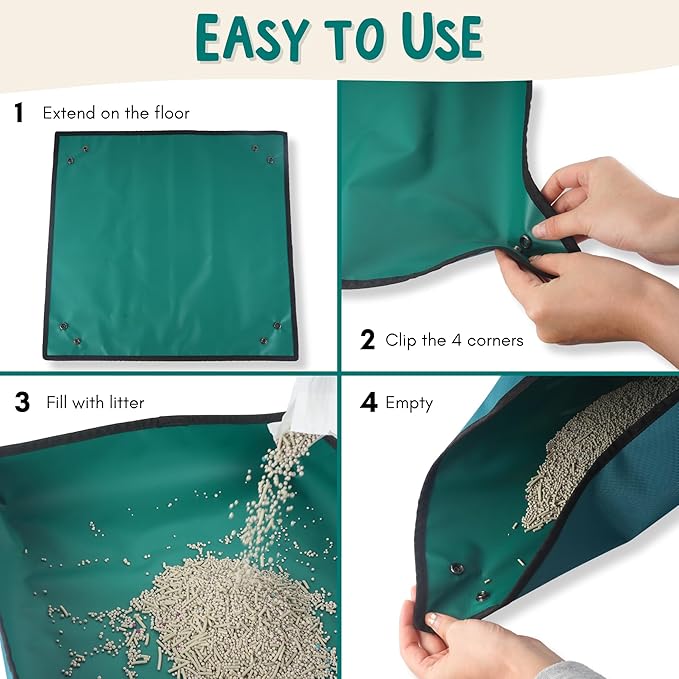 Travel Litter Box for Cats (3in1 Kit) – Foldable Litterbox + Litter Bag + Scooper (Portable Litter Box for Cat Traveling) Collapsible Litterbox for Car Travel with Cat, Camping, Plane