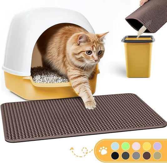 Cat Litter Mat - 23.2'' x 29.1'' Large Litter Trapping Mat, Easy to Clean Litter Box Mat, Waterproof, Urine-Proof, Non-Slip Kitty Litter Mats for Floor, Brown