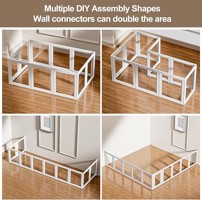 Clear Acrylic Dog Playpen Transparent Dog Playpen Indoor, Easy Assemble Clear Pet Pen for Puppy Bunny Cat Pig, Sturdy & Easy Cleaning Plastic Dog Puppy Fence (30" H, 10PCS)