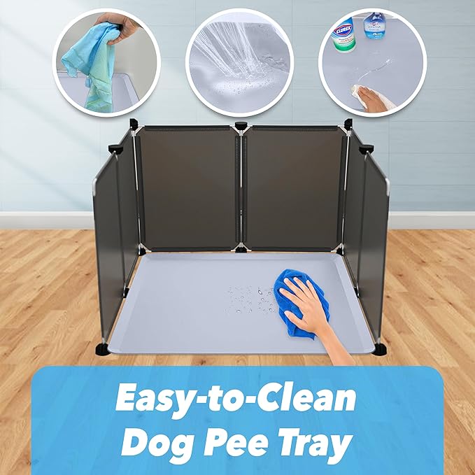 TidyFriend Litter Box Splash Guard, Litter Box Pee Shields for Dogs, Easy to Clean Indoor Dog Fence with Puppy Pee Pad Holder Tray Fits for 24” x 24” Peepads