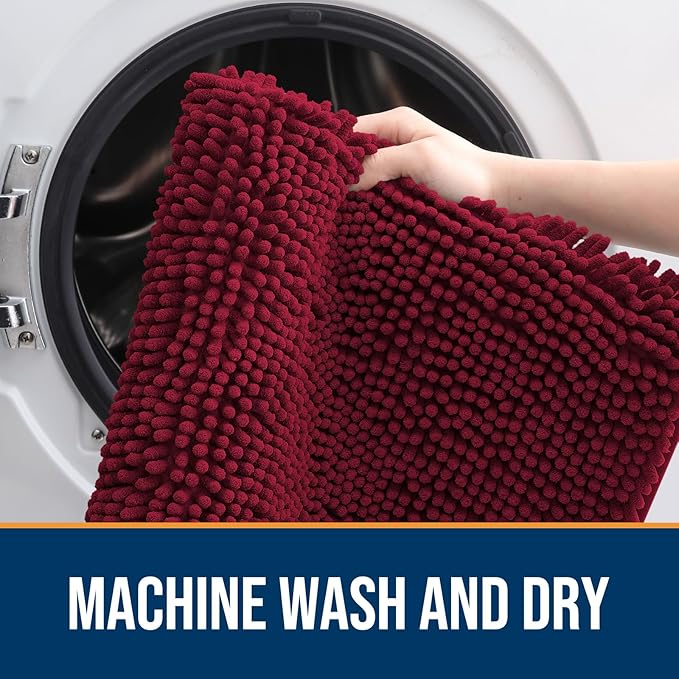 OLANLY Dog Door Mat for Muddy Paws 59x35, Absorbs Moisture and Dirt, Absorbent Non-Slip Washable Doormat, Quick Dry Chenille Mud Mat for Dogs, Entry Indoor Entryway Carpet for Inside Floor, Burgundy