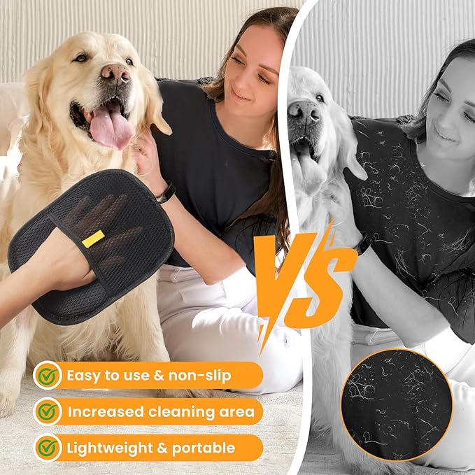 Pet Hair Removal Gloves: 2PCS Strong Adsorption Electrostatic Pet Hair Remover Glove for Cleaning Cat and Dog Hair, Reusable Pet Hair Remover Tool for Clothes, Bedding, Sofa, Carpet