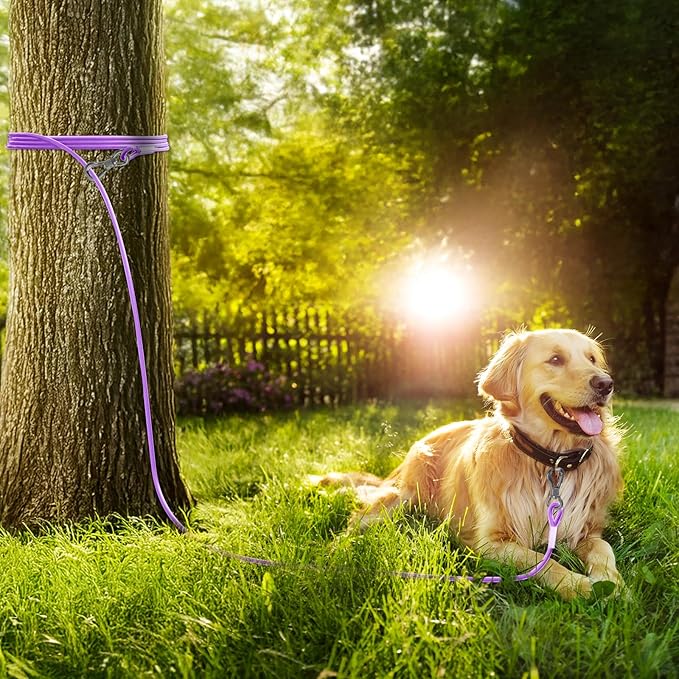 Tresbro 80FT Reflective Tie Out Cable for Dogs Up to 250 Pounds, Steel Wire Lead Leash Cable with Stainless Rotatable Buckle, Lightweight and Enduring, Dog Chains Outside for Outdoor, Yard, Purple