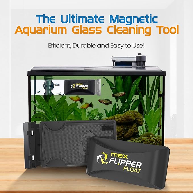 FL!PPER Flipper Cleaner Float - 2-in-1 Floating Magnetic Aquarium Glass Cleaner - Fish Tank - Scrubber & Scraper Aquarium Cleaning Tools – Fish Tank, Max