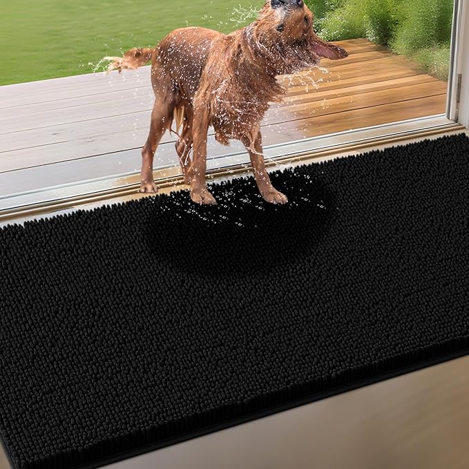 IM HOME Extra Large 71" x 25" Black Dog Door Mats for Muddy Paws, Chenille Absorbent Dog Mat, Non Slip Heavy Mud Mat for Dogs, Soft Pet Bed Mat for Entryway, Mud Paws, Inside Floor
