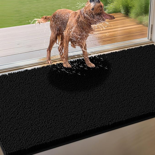 IM HOME Extra Large 71" x 25" Black Dog Door Mats for Muddy Paws, Chenille Absorbent Dog Mat, Non Slip Heavy Mud Mat for Dogs, Soft Pet Bed Mat for Entryway, Mud Paws, Inside Floor
