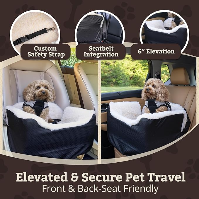Snoozer Lookout I Car Seat - Dog Car Seats for Small Dogs, Puppy Booster Bed for Small & Medium Sized Pets Up to 25 Lbs, Elevated, Washable - Medium, Black Diamond
