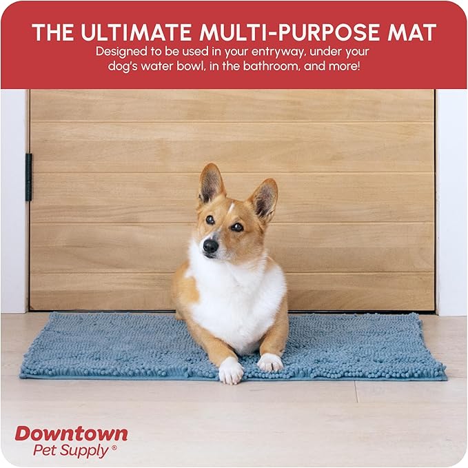 My Doggy Place Medium Faded Denim Microfiber Dog Mat, 31" x 20", Absorbent and Quick-Drying, Non-Slip Rubber Backed, Machine Washable