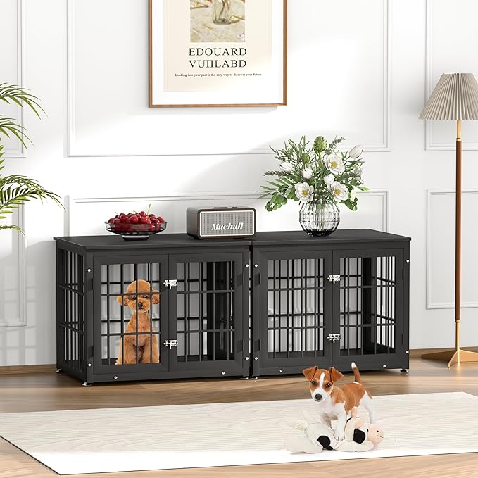 32 Inch Heavy Duty Dog Crate Furniture for Medium and Small Dogs, Decorative Pet House End Table, Wooden Cage Kennel Furniture Indoor, Black