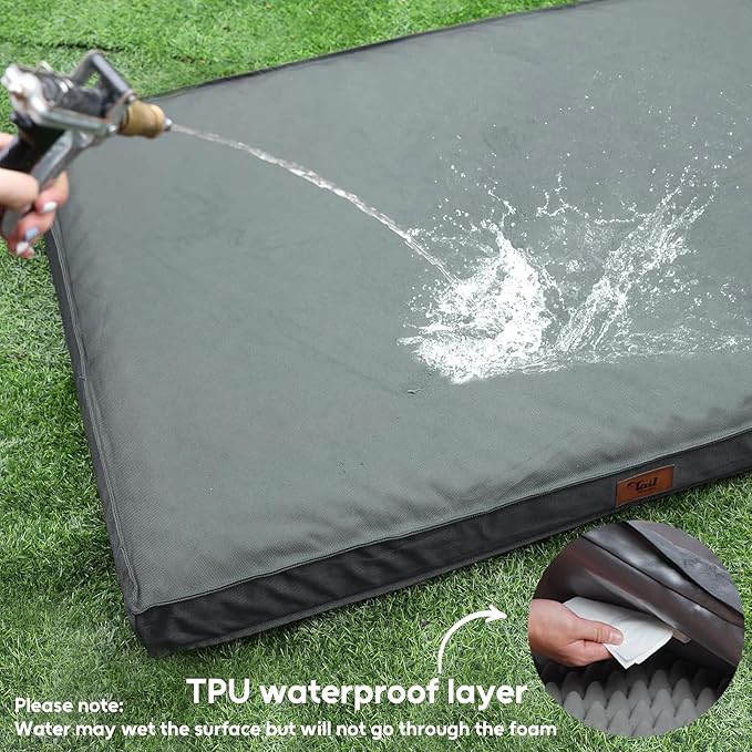 Outdoor Large Dog Bed, Waterproof Dog Bed for Large Dogs, Egg Crate Foam Pet Bed with Removable Washable Oxford Cooling Cover, Grey