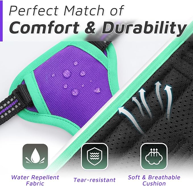 Eagloo Dog Harness for Large Dogs, No Pull Service Vest with Reflective Strips and Control Handle, Adjustable and Comfortable for Walking, No Choke Harness with 2 Metal Rings, Purple & Green, M