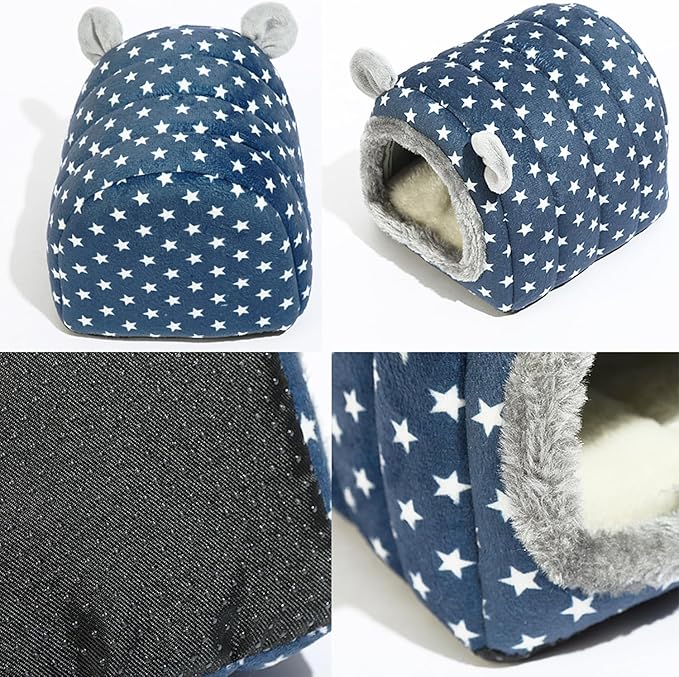 Hedgehog Bed Cave Hideout Hedgehog Accessories Hedgehog House, Hamster Small Animals Cage Supplies Warm House (Blue)