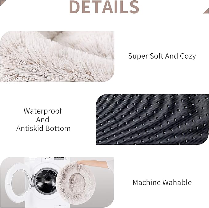 Love's cabin Calming Cat Bed for Indoor Cats,Anti-Anxiety Donut Round Dog Bed,Fluffy Faux Fur Washable Pet Bed for Small Medium Dogs and Cats,Coffee,24in