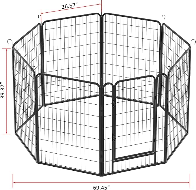 Dog Playpen, Outdoor Dog Fence, 12 Panels, 40" H Dog Pen for Large/Medium/Small Dogs, Heavy Duty Metal Pet Fence with Gate, Portable Dog Fence for RV Camping and Yard (Black)