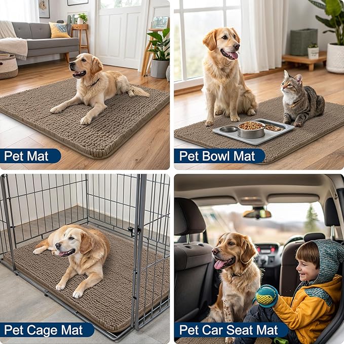 Smiry Dog Door Mat for Muddy Paws 30x20, Absorbs Moisture and Dirt Doormat, Non-Slip Washable Quick Dry Chenille Front Door Mat Indoor Entrance, Entryway Carpet for Inside Floor, Camel