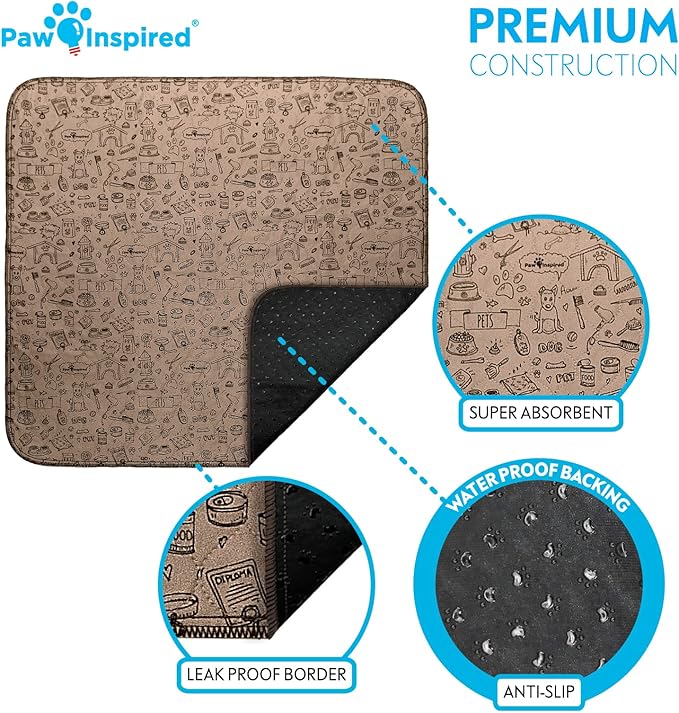 Paw Inspired Washable Pee Pads for Dogs | Reusable Puppy Pads | Waterproof Whelping Pads | Washable Training Pet Pads, Washable Potty Pads Extra Large Sizes (Classic, 32x30" - pattern (2 pack))