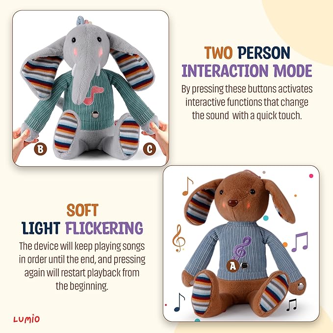 Lumio Musical Stuffed Animal Plush Toy with Lights & Sounds - Cute Interactive Toy for Newborns, and 3 6 12 to 48 Months (Puppy)