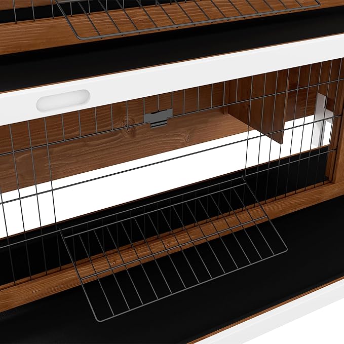 PawHut 54" 2-Story Large Rabbit Hutch Bunny Cage Wooden Pet House Small Animal Habitat with Lockable Doors, No Leak Tray and Waterproof Roof for Rabbits, Chickens, Ducks, Outdoor/Indoor Brown