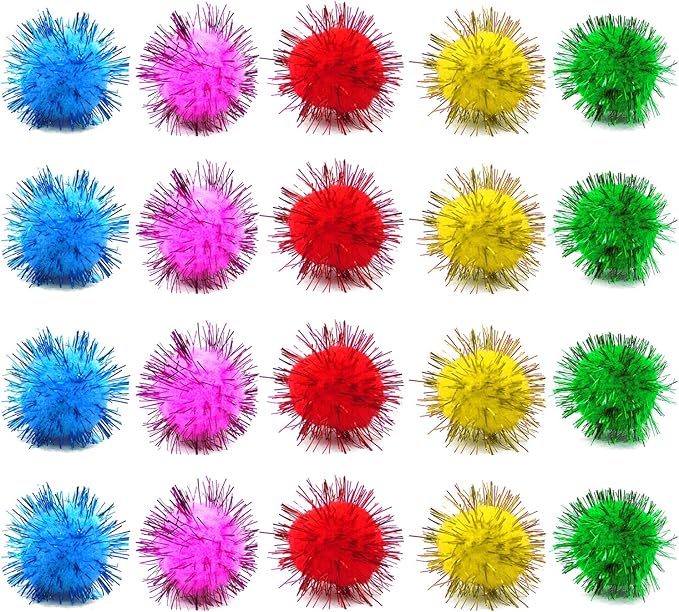 80 Pieces Cat Sparkle Balls Assorted Color 1 Inch Pom Poms Tinsel Cat Ball Toy Puff Balls Glitter Ball for Cats Kitten Toys for Indoor Cats and Crafts