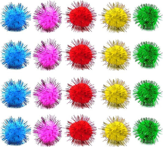 80 Pieces Cat Sparkle Balls Assorted Color 1 Inch Pom Poms Tinsel Cat Ball Toy Puff Balls Glitter Ball for Cats Kitten Toys for Indoor Cats and Crafts
