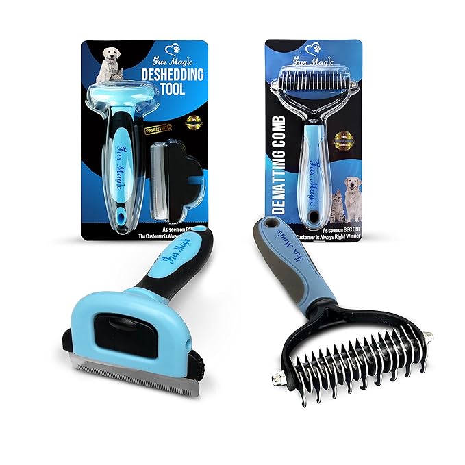 Large Deshedding Tool & Dematting Comb – Grooming Brushes for Dogs, Cats, Horses – Reduce Shedding and Remove Knots, Mats and Loose Undercoat