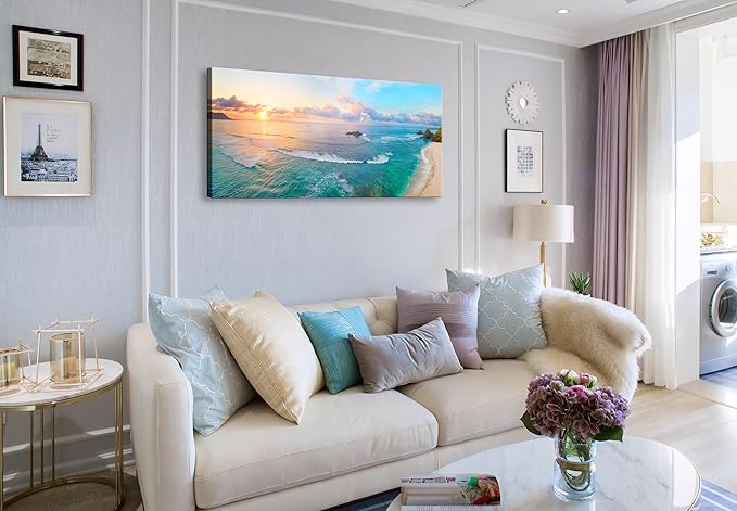 XXMWallArt FC3950 Tropical Beach Wall Art Blue Sea Sunset Natural Scenery Picture Print On Canvas Seascape Canvas Print Artwork for Living Room Bedroom Kitchen Home and Office Wall Decor