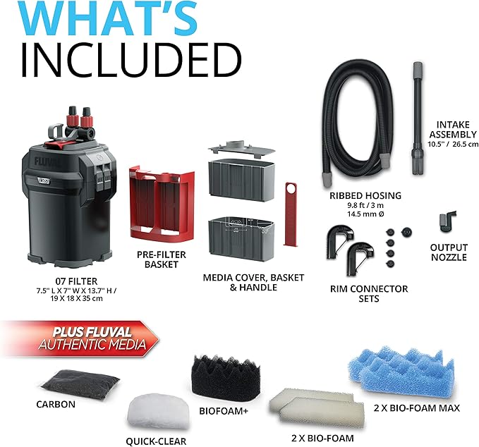 Fluval 107 Perfomance Canister Filter - for Aquariums Up to 30 Gallons - Aquarium Canister Filter