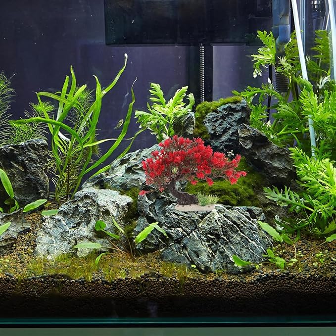 BESTOYARD Fish Tank Decor Artificial Plastic Bonsai Tree, Red Aquarium Ornament for Fish Tanks, 11.81 X 9.05 X 3.93 Inches