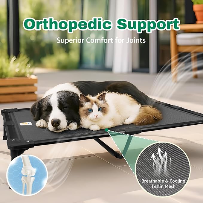 Sytopia 42'' Outdoor Elevated Dog Bed for Large Dogs, Chew-Proof Pet Camping Raised Cot with Breathable Mesh - Durable Frame, Cooling Hammock Style, Anti-Slip Base, Water-Resistant, Easy Clean