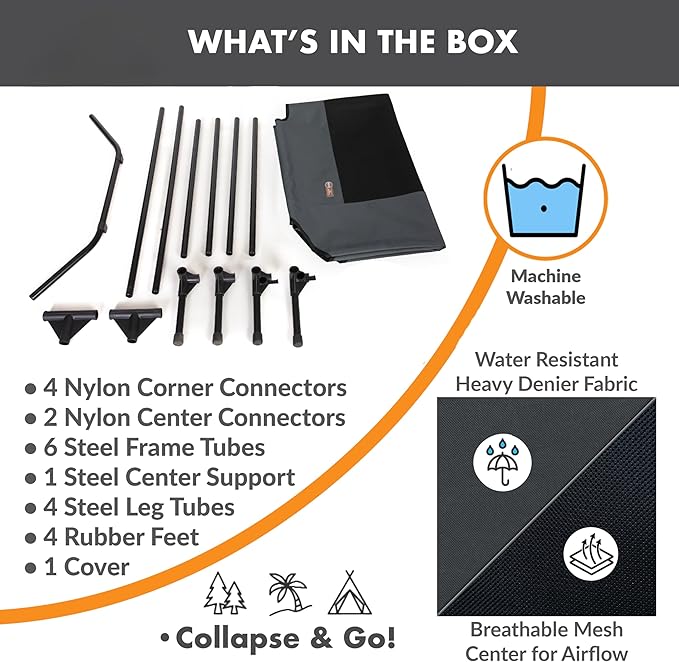 K&H Pet Products Outdoor Elevated Dog Cot, Breathable Cooling Elevated Cot Hammock Pet Bed for XL Dogs, Washable Mesh Cover, Raised Metal Frame, Collapsible, Portable - Extra-Large 50 X 32 Charcoal