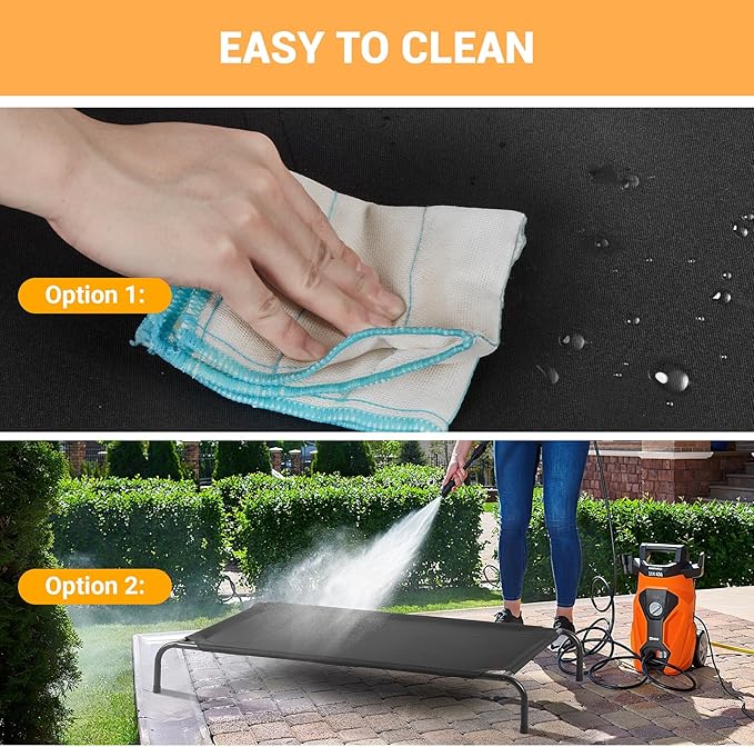 Outdoor Elevated Dog Bed, Cooling Breathable Raised Dogs Cot Beds for Large Dogs, Outside Portable Pet Hammock, Black Metal Frame, Skid-Resistant Feet, Easy Clean, Indoor Outdoor Use,51.1×31.5×7.4 in