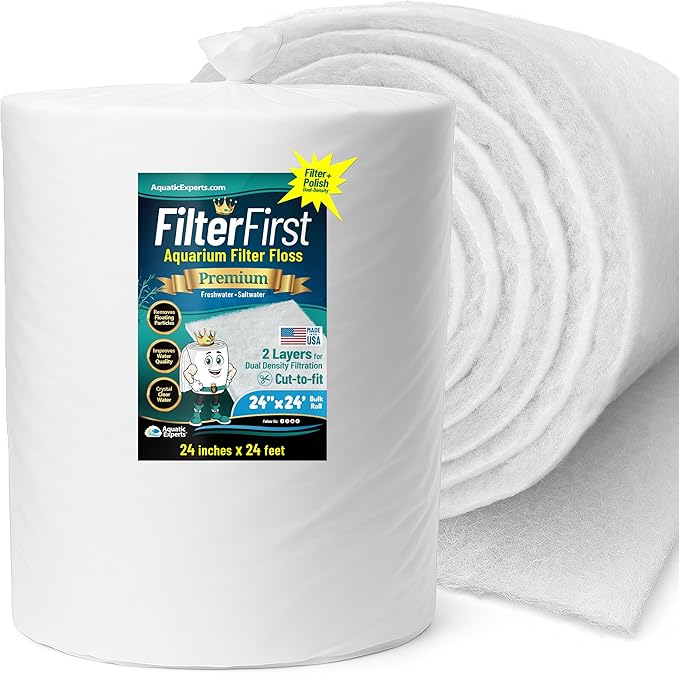 Aquatic Experts Aquarium Filter Floss for Fish Tank Filters - FilterFirst Aquarium Filter Pad - Aquarium Filter Media Roll for Crystal Clear Water, 3/4" - 1" Thick (24 Inch Wide, 24 Feet Long)