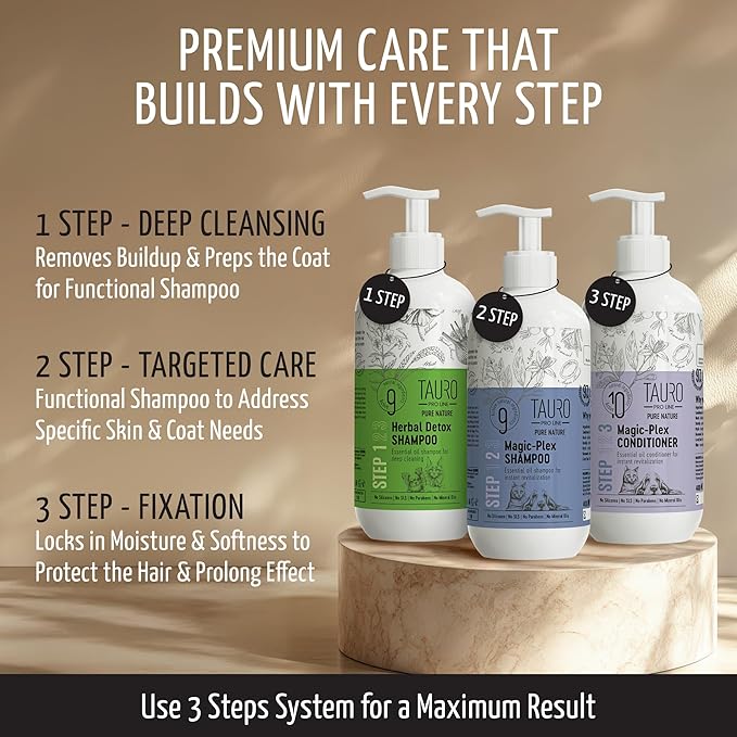 Tauro Pro Line Deep Cleansing Natural Dog Shampoo for Smelly Dogs, Wash for Dandruff and Dry Itchy Sensitive Skin, Cat & Puppy Shampoo (Herbal Detox -13.5 Fl Oz)