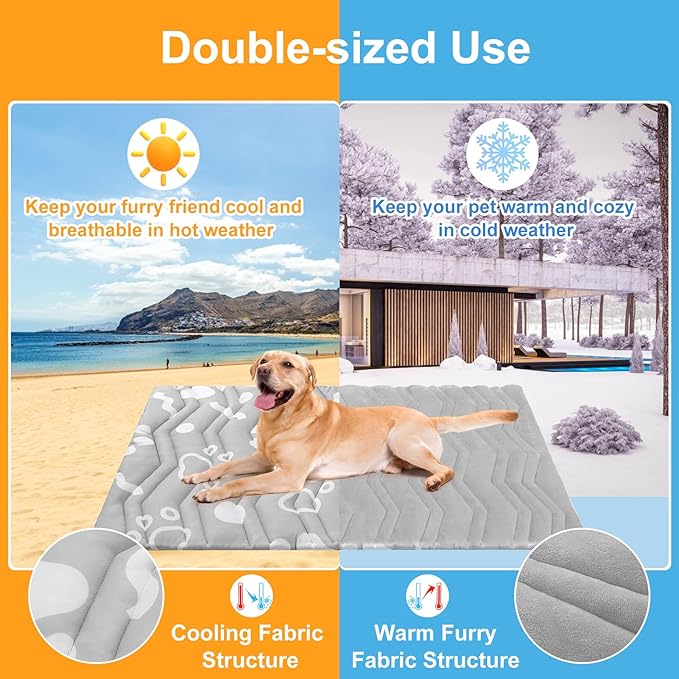 BEAUTYZOO Upgrade Dog Cooling Mat Extra Large, Reversible Self-Cooling Mat for Dogs, Thicken Pet Ice Cool Pad Blanket for Summer Kennel Sofa Bed Floor Car Seat, Machine Washable&Foldable, 59"x40"