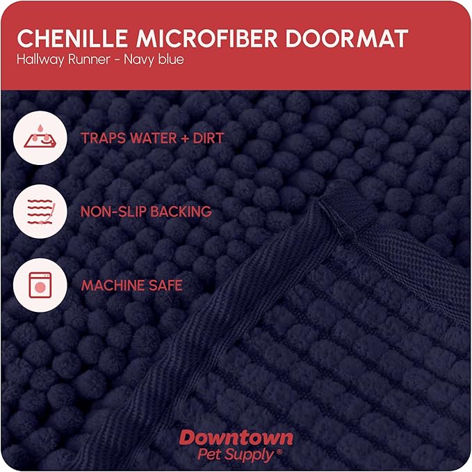 My Doggy Place Microfiber Dog Mat for Muddy Paws, 8' x 2' Navy Blue - Non-Slip, Absorbent and Quick-Drying Dog Paw Cleaning Mat, Washer and Dryer Safe - Hallway Runner
