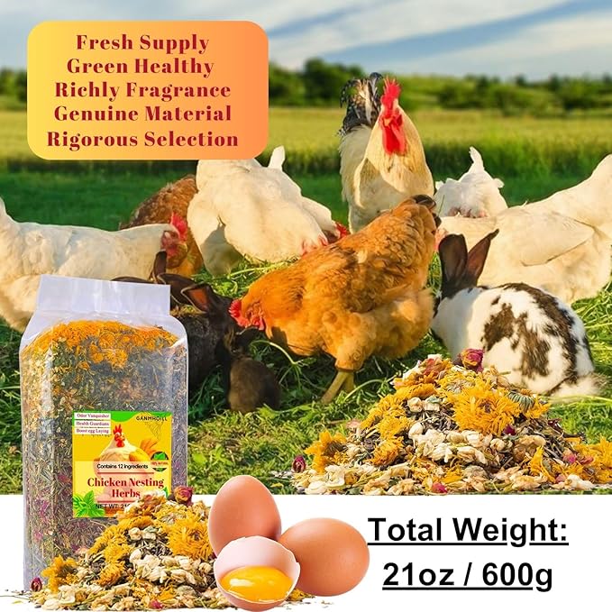 21 oz Chicken Nesting Herbs Flowers - 1.3lb Poultry Blend Herbs 12 Premium Nesting Box Herbs for Chicken Coop Refresher Boost Egg Laying Hens Herb Supplement for Backyard