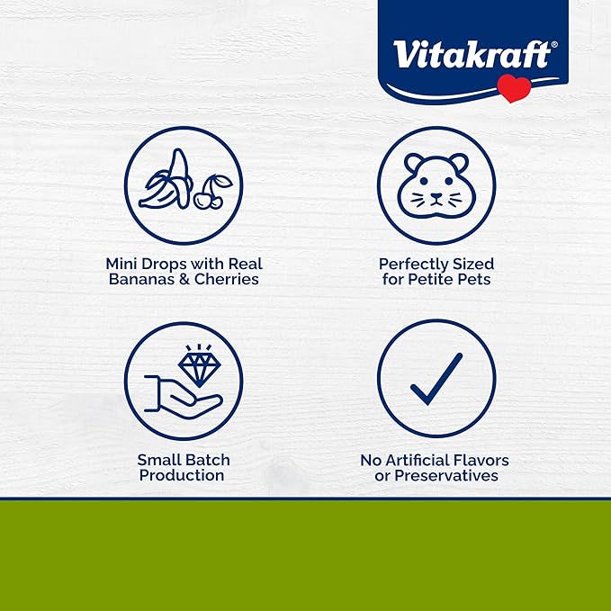 Vitakraft Drops Mini Banana and Cherry Flavor Dwarf Hamster Rat and Mouse Treat 2.5 oz