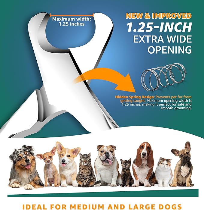 Pet Nail Clippers for Large Dogs, Wide-Opening Dog Nail Trimmer with All-Steel Material Sharp Durable Blades Built-in Spring, Professional Grooming Tool with Free Nail File for All Dogs & Cats