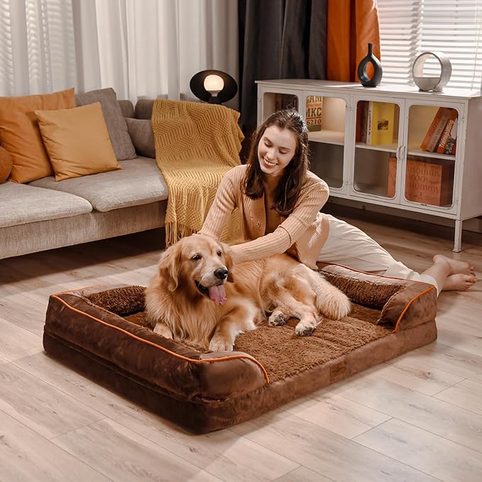 Comfort Expression Medium Dog Beds Waterproof Orthopedic Foam Dog Sofa Beds for Medium Large Dogs Comfy Pet Bed with Washable Removable Cover & Non-Slip Bottom(Medium,Chocolate Brown)