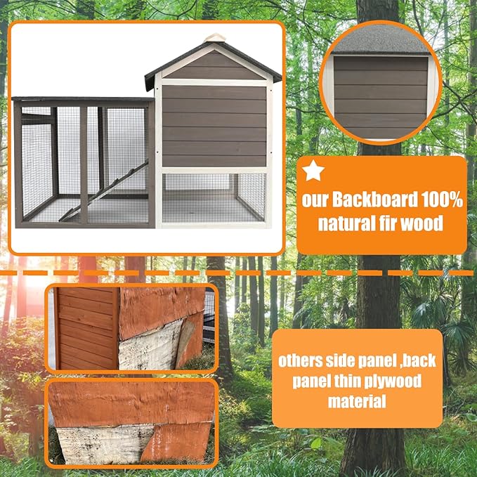 Rabbit Hutch-Indoor Outdoor Rabbit Hutch with Pull Out Tray Large Rabbit Hutch FirWood Bunny Hutch Indoor Guinea Pig Cages Waterproof Asphalt Roof, GREYWHITE, RAB HUTCH#17 (RAB17)