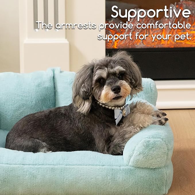 Hollypet Fluffy Plush Pet Cat Couch Sofa Soft Calming Pet Dog Sofa Beds for Medium Small Cats and Dogs, Mint Green