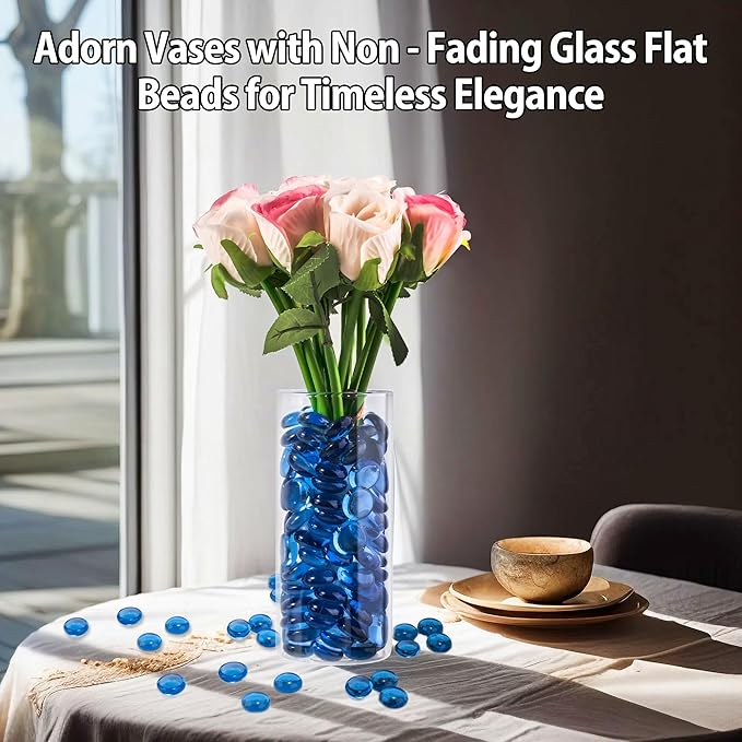 Pale Blue Glass Marbles, 0.97LB Transparent Flat Glass Beads for Vases, Light Blue Mosaic Gem Pebbles for Aquarium Decor, Floral Arrangements, Mancala Stones, Vase Filler and Crafts, Approx. 80-100PCS