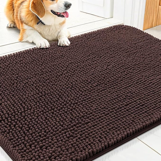 Smiry Dog Door Mat for Muddy Paws 30x20, Absorbs Moisture and Dirt Doormat, Non-Slip Washable Quick Dry Chenille Front Door Mat Indoor Entrance, Entryway Carpet for Inside Floor, Brown