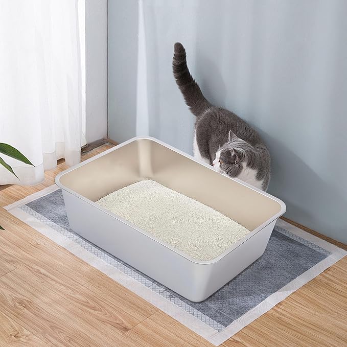 Stainless Steel Cat Litter Box 2 Pack-XXL Metal Litter Box for Adult Big Cats,Stainless Steel LitterBox Multiple Cats, Cat LitterBox -Pet Toilet Easy to Clean,Non Stick, No Smell