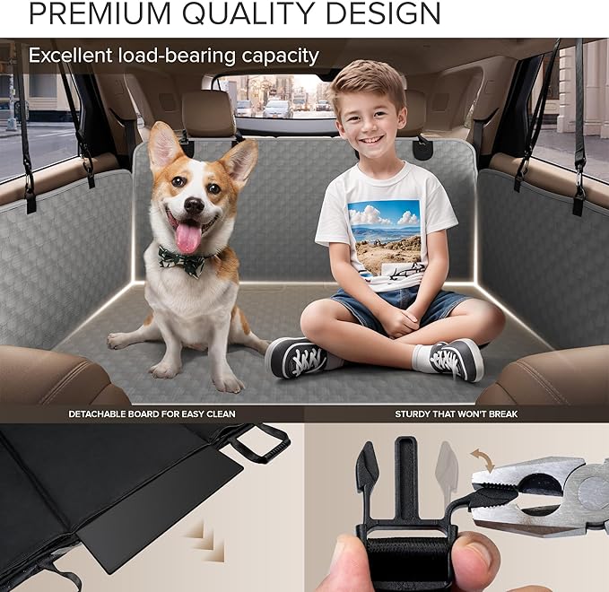 Back Seat Extender for Dogs, Heavy Duty Dog Car Seat Cover for Back Seat and Aggressive Chewer, Large Hard Bottom Car Seat Cover for Dogs, Dog Hammock for Car, Travel Pet Car Bed for Car, SUV, Truck