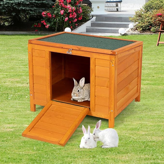 COZIWOW 24inches Wooden Catio Outdoor Cat House Small Animal House，Rabbit Hutch Indoor，Stable Weatherproof Bunny Cage Pet Shelter for Small Cat Dog Rabbit Guinea Pig(Orange)