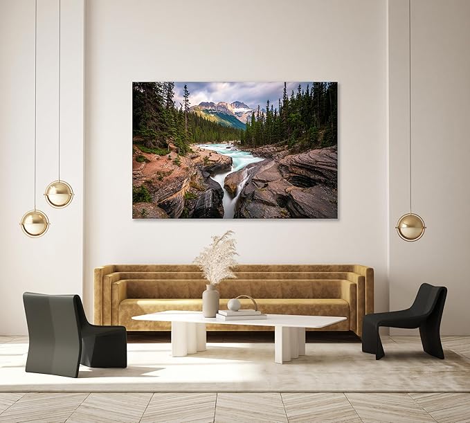 Nature Wall Art Prints - Ocean Forest Mountain Lake Canvas Landscapes - Small to Extra Large Living Room Bedroom Kitchen Bathroom Décor (Mountain River Waterfall, 20L" x 30W")