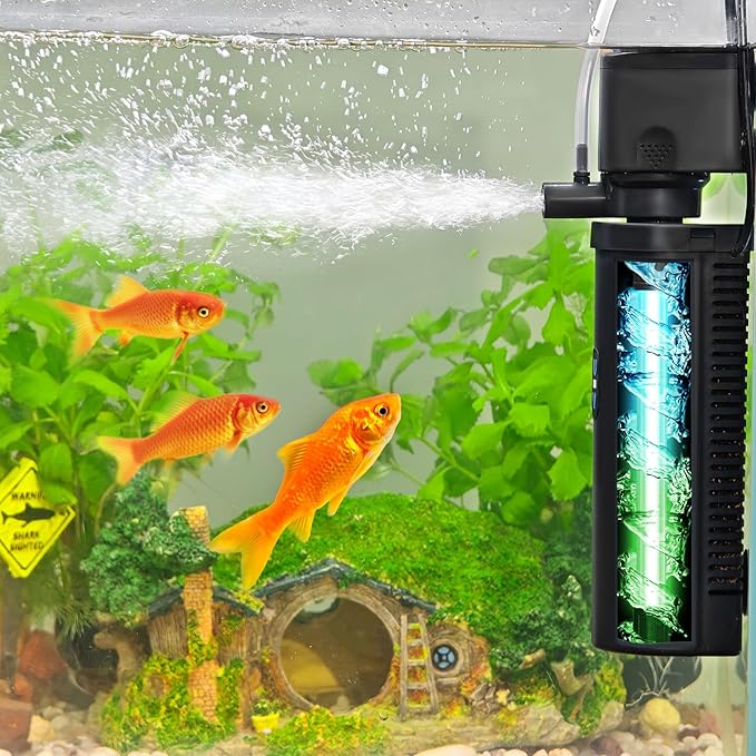 Goldfish Aquarium Filter U-Very Suitable for 20-75 Gallon Tank, 30 Gallon Fish Tank Water Filter for Green Water Control, Internal Submersible Pump Filtration System, Fish Filters for Aquariums